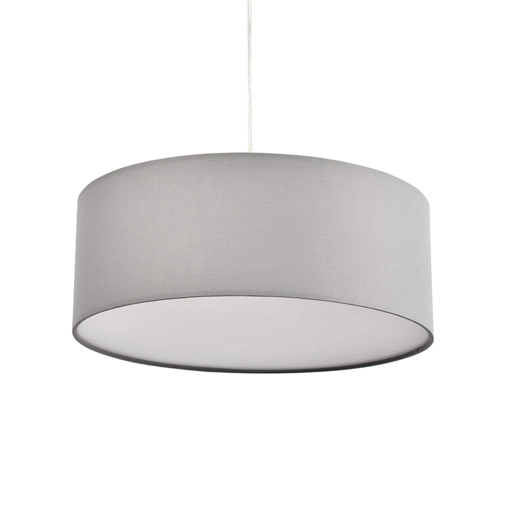 1xE27 Round Pendant Light, Modern Fabric Light Shade Ceiling Hanging Lamp with Large Grey Drum Lampshade  - 副本