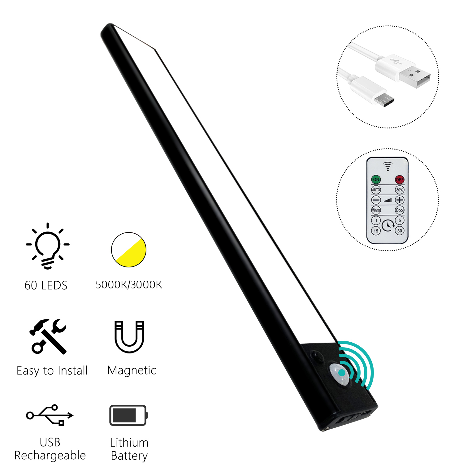 30cm Usb Rechargeable infrared Sensor Led Under Cabinet Light For Closet 