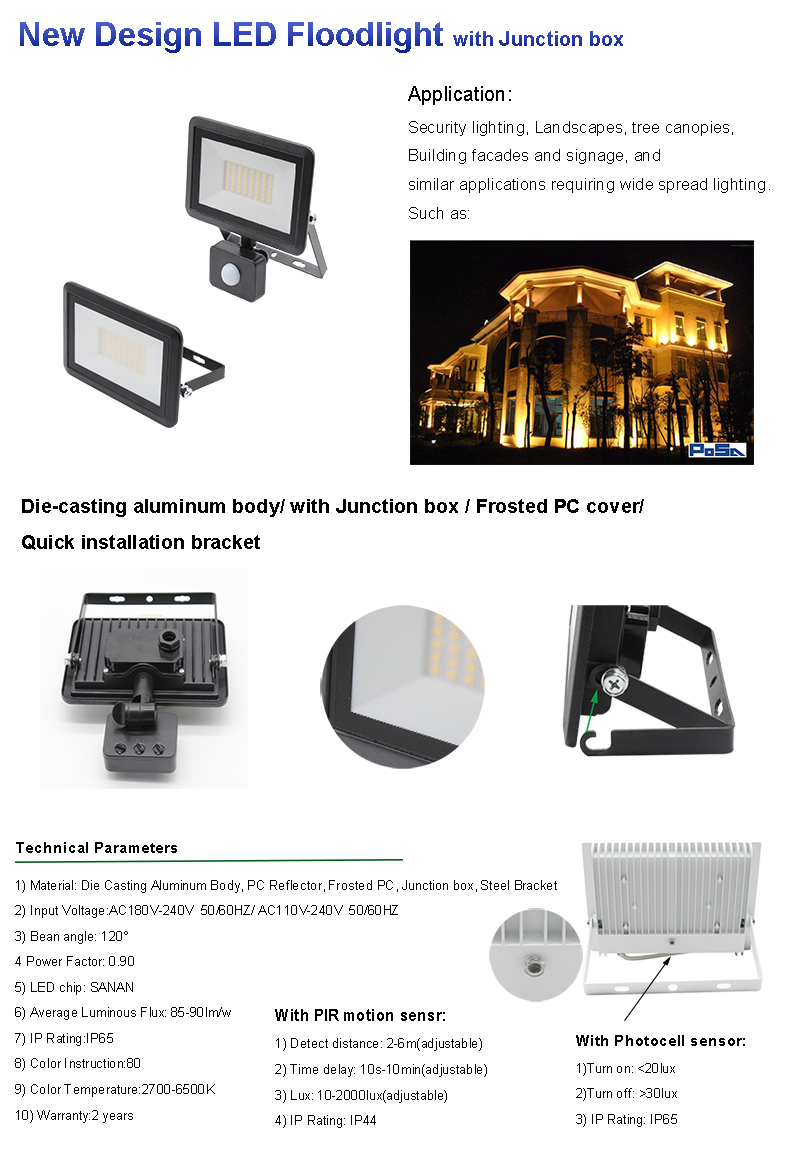 2019 New design led floodlight with junction box(PS-FL-LED082 series)