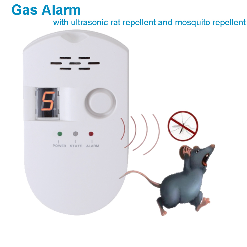 Multi function Gas alarm with ultrasonic rat repellent and mosquito repellent device with EU plug or UK plug(PS-GD707)