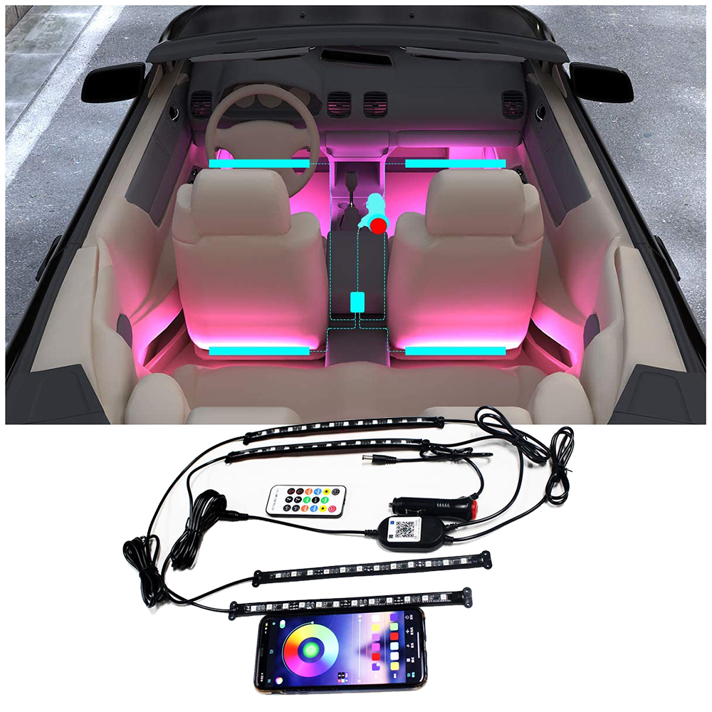 mistress Tears moron 4cs IP67 20cm Interior Car Lights, Bluetooth App Music RGB LED Car Interior  Strip Lights with